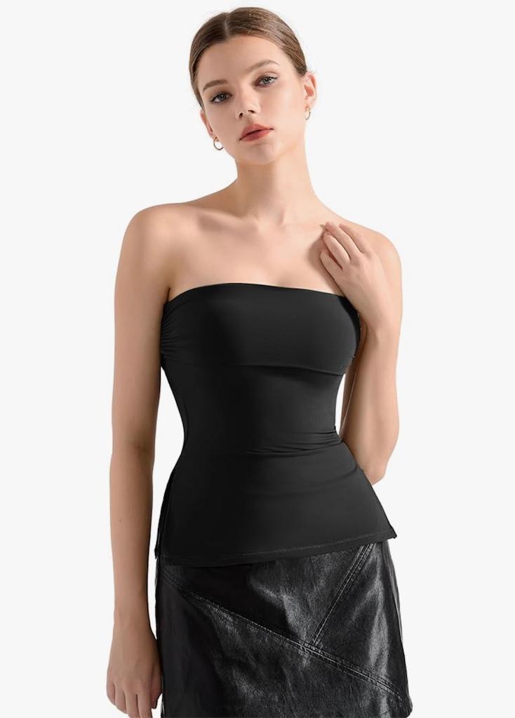 SUUKSESS Women Double Lined Going Out Trendy Tube Tops Side Split Sexy Tank Top, Medium