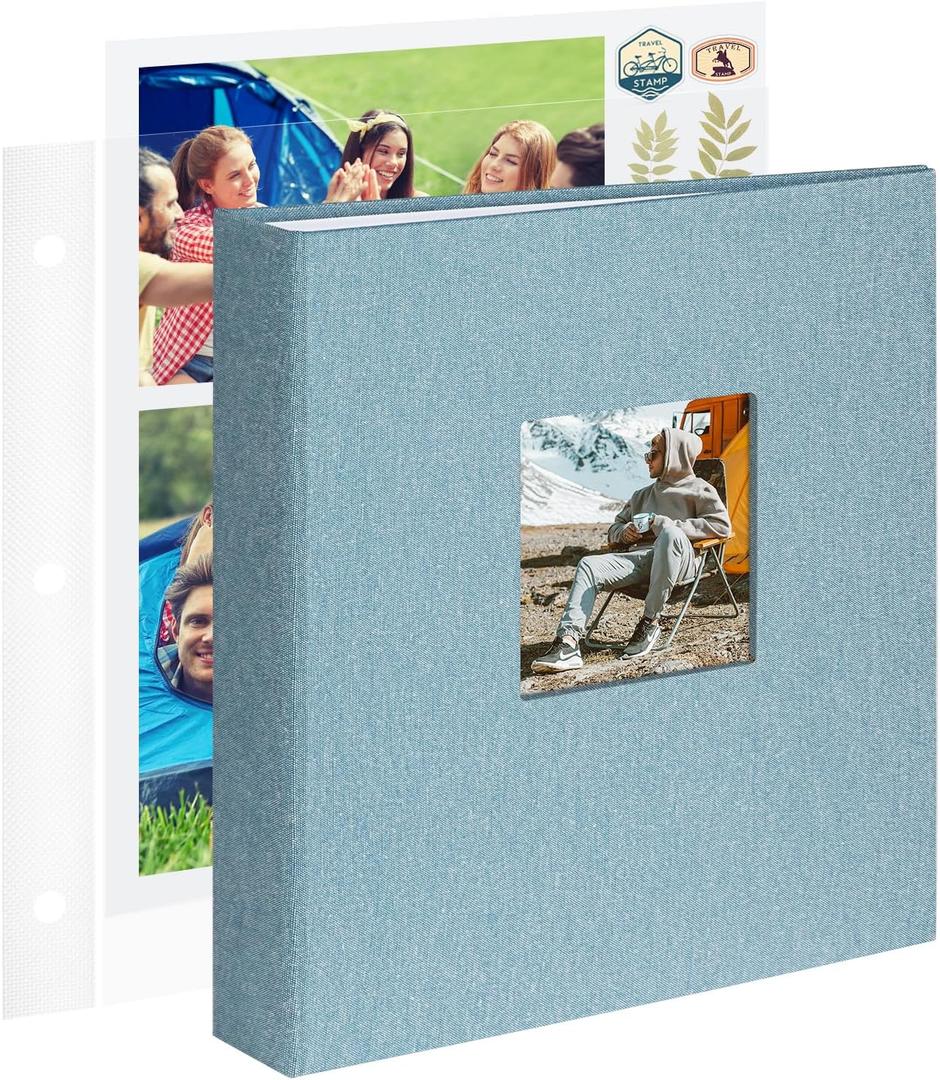 1DOT2 8.5x11 Inch Large 3 Ring DIY Scrapbook Photo Album with 30 Plastic Sleeves 60 Pages Blank Scrapbooks, 8.5 x 11 Scrap Book Albums for Baby Travel Wedding Graduation kids (Cyan Blue)
