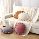 Boho Decorative Throw Pillows Round Floor Cushion with Poms,Cute Floor Seating Plush Pillow for Kids Reading Nook,Home Decor for Chair Sofa Bed Put in Living Room Indoor Outdoor