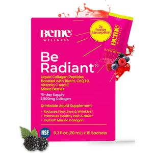 BeMe Liquid Collagen for Women - 2500mg Verisol Collagen Liquid with Biotin, CoQ10 & Vitamin C - Clinically Proven Collagen Peptides for Hair, Skin & Nails - 15 Mixed Berry Sachets