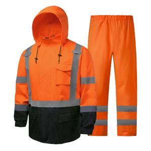fortresswear Hi Vis Rain Jackets for Men Reflective Waterproof High Visibility Class 3 Safety Rain Suit with Black Bottom, Removable Hood (Small-Medium) 