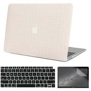 Compatible with MacBook Air 13 Inch Case with Touch ID 2021 2020 2019 2018, Model A2337 M1 A2179 A1932, Classic Braided Pattern Hard Plastic Case with Keyboard Cover & Screen Protector, White