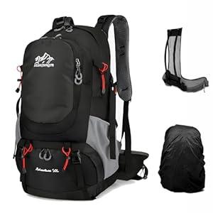 Vellyhiker 50L Hiking Backpack for Outdoor Camping Travel Cycling Daypack Ultralight Backpack for Adults Travel Daypack (Black)