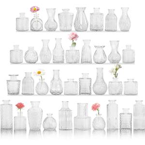 Set of 36 Glass Bud Vase Set, Small Vintage Clear Flower Vase Centerpieces for Table Bulk Cute Rustic Style Mini Vase for Home Decor Wedding Baby Shower Birthday Party