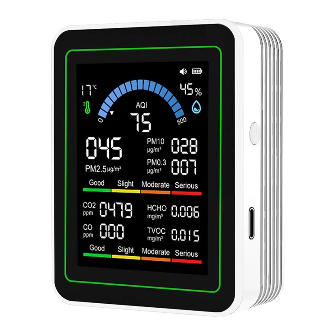 Air Quality Monitor Indoor, 10 in 1 Portable Smart Air Quality Tester