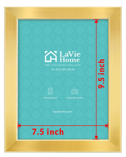 LaVie Home 8x10 Picture Frame Gold, 8 x 10 Frame with High Definition Plexiglass, Horizontal or Vertical Wall Wood Gallery Picture Frames Suitable for Picture Display, 1pc