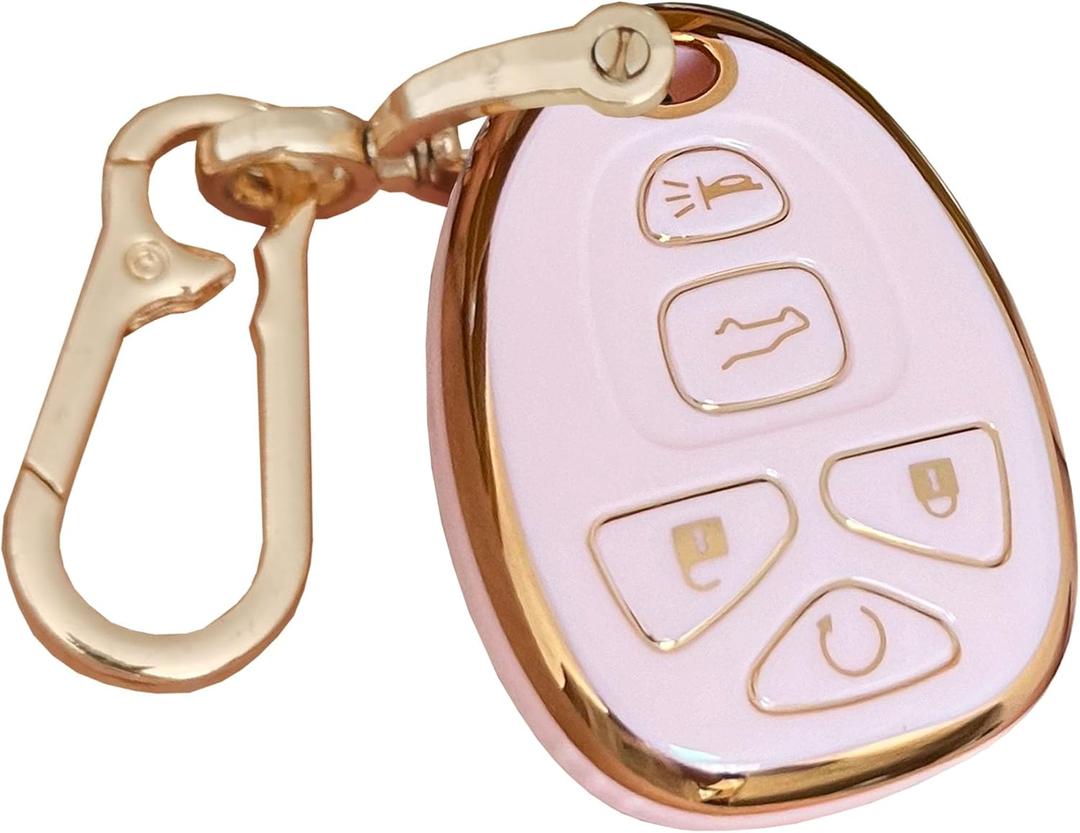 TPU for Chevrolet Key Fob Cover with Keychain Fit for Chevy Suburban Tahoe Traverse Buick Enclave Cadillac Escalade GMC Acadia Yukon Remote Smart Key Shell (Pink) (Pink)