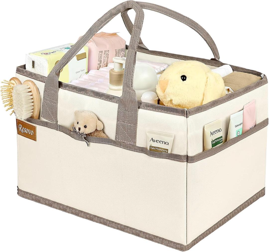 Baby Diaper Caddy Organizer with Handle, Baby Shower Gifts Basket, Nursery Storage Organizer for Newborn, Newborn Essentials Registry Must Have, Portable Car Caddy Organizer for Diapers