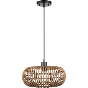 GLOBE Electric x Novogratz 61063 1-Light Pendant Light Fixture, Rattan Shade, Black Socket, Braided Fabric Cord, Living Room Pendant Light, Dining Room Fixture, Kitchen Island Lighting (Trancoso)
