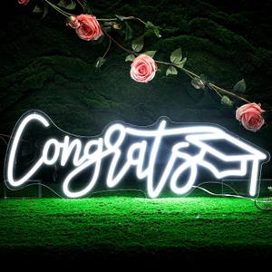 Glooglitter Large Congrats Grad Neon Sign Class of 2026 Sign Decor Grad Light up Decor LED Graduation Congratulation Gift for Graduation Ceremony Party Backdrop Celebration(Congrats)