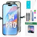 iPhone 14 Pro Screen Replacement Kit 6.1'' LCD Display 3D Touch Screen Digitizer Full Assembly Repair Kits Waterproof Frame Sticker+Screen Protector for A2650, A2889, A2890, A2891, A2892