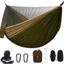 Camping Hammock, Portable Hammocks with Mosquito Net,Lightweight Nylon Parachute Hammock with 10ft Tree Straps,Camping Gear Must Haves for Travel Hiking Backpacking Beach Patio-Green&Khaki (Large)