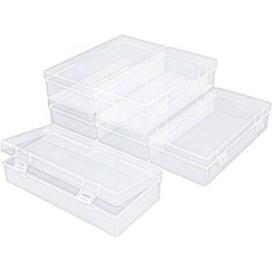 6 Pack Rectangular Clear Plastic Storage Containers Box with Hinged Lid for Beads and Other Small Craft Items (6.1 x 2.56 x 1.18 inch)
