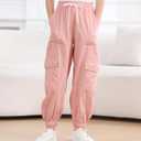 Girls Cargo Pants Baggy Joggers Lightweight Elastic Waist Drawstring with Pockets Casual Travel Hiking Streetwear (Pink)