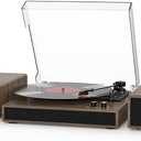Vinyl Record Player with Dual Stereo Bookshelf Speakers Vintage Turntable with Bluetooth Wireless Playback Belt Drive 3-Speed Playback Record Player Support RCA Out Auto Stop