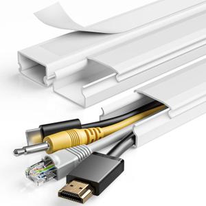 Yecaye TV Cord Hider, 47In Cord Cover, Large Cable Hider, Wire Covers for 4 Cords, Cable Raceway Wire Hider, Wire Hiders for TV on Wall, Cable Cover Cord Concealer, 3L15.7in W1.18in H0.6in, White
