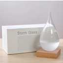 Enkrio Storm Glass Weather Predictor, Weather Station Weather Forecaster with Wood Base, Creative Crystal Glass Bottle for Home & Office Decoration (S)