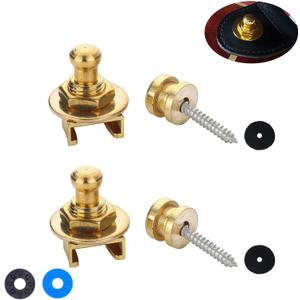 2 PCS Sturdy Guitar Strap Locks - Security and Quick Release Guitar Strap Button for Electric, Bass, and Acoustic Guitars with Rubber Guitar Strap Lock and Felt Washers, 1 Set (Gold)