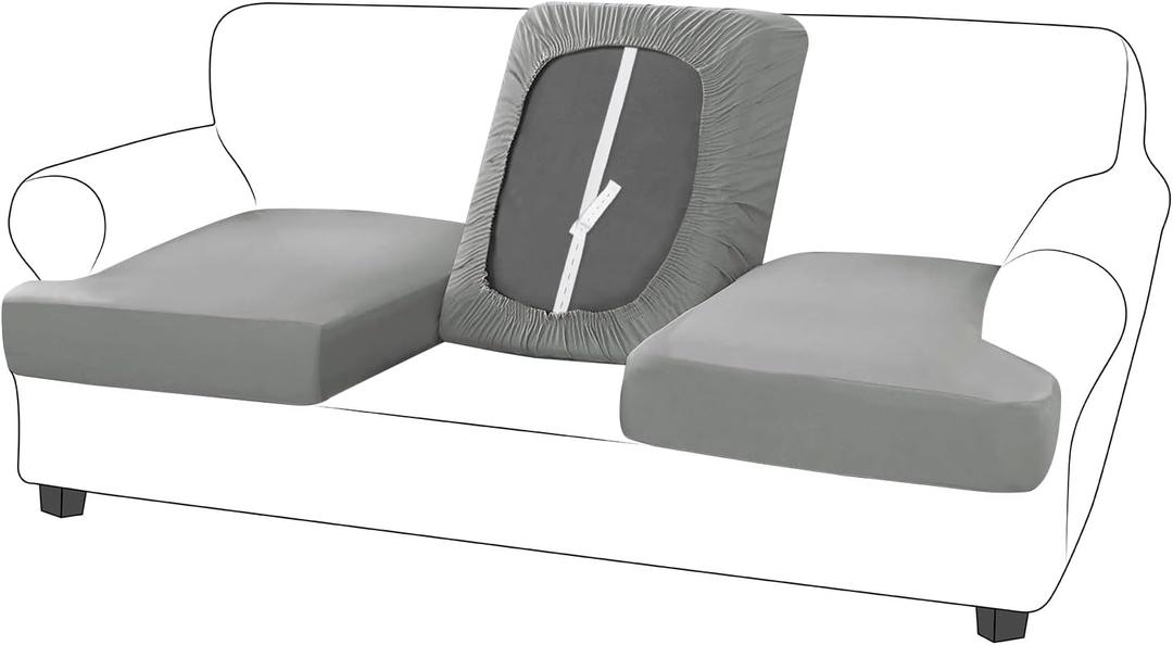 molasofa T-Cushion Sofa Seat Slipcovers Set, Couch Protector for Sectional, Armchair, Loveseat - Stretch Spandex Fabric (3 Cushion Sofa,Light Gray)