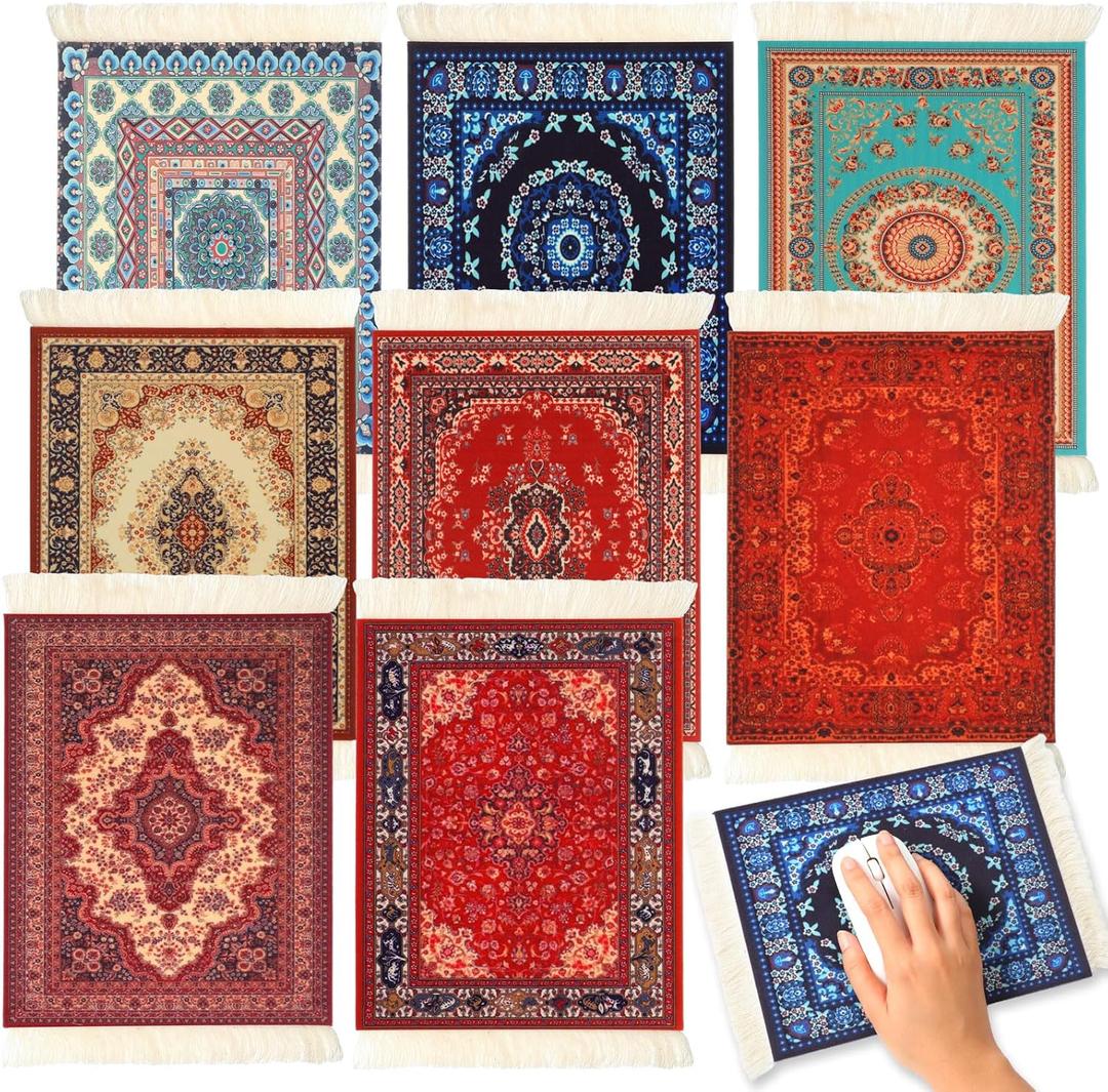 Kanayu 8 Pcs Persian Style Carpet Rug Mouse Pad Vintage Oriental Floral Mouse Pad Woven Rug Graduation Gift with Non Slip Rubber Base for Computer Laptop Desktop Table Decor(Floral)