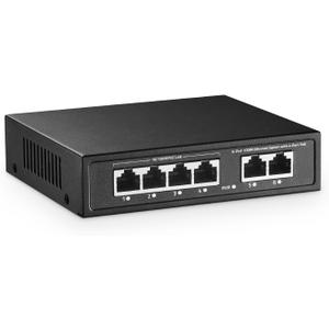 6 Port Mini PoE Switch with 4 PoE+, 2 Uplink, 10/100Mbps Ethernet, 65W 802.3af/at PoE, Fanless Metal Plug & Play PoE+ YuLinca Network Switch