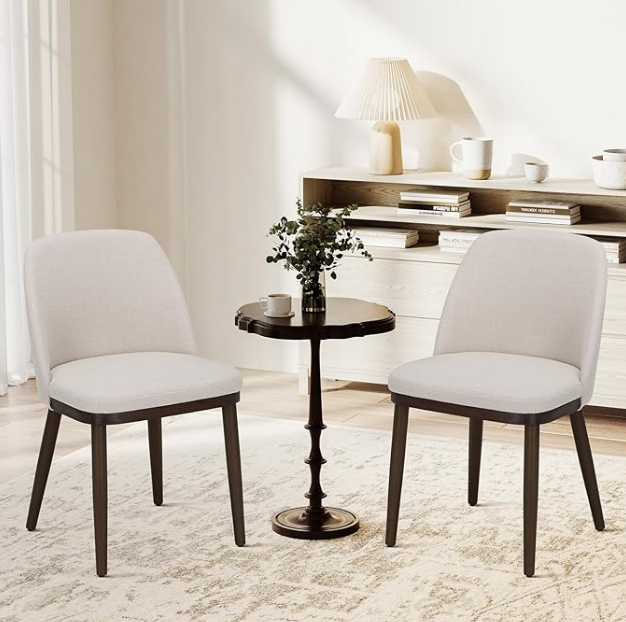 COLAMY Upholstered Dining Chairs Set of 2, Modern Kitchen Chairs with Back, Fabric Side Chair with Wood Legs for Dining Room Kitchen Restaurant, Beige