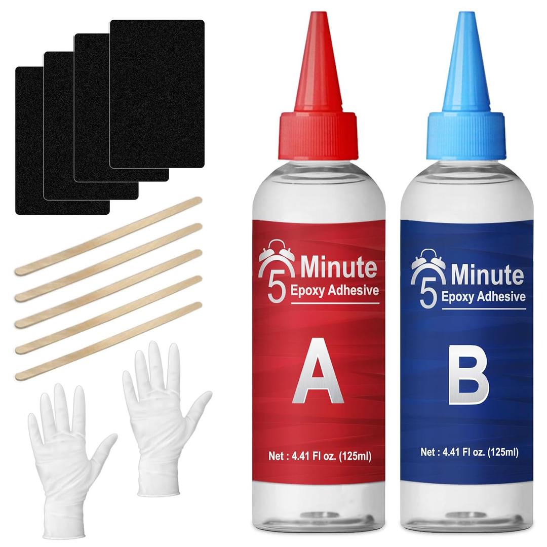 5 Minute Epoxy Glue 8.8oz, Tough Durable Clear Epoxi Adhesives Fast Repair, 2 Part Epoxy Glue Quick Cure Clear for Metal, Wood, Plastic, Glass, Cerami