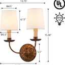 2-Lights Fabric Wall Sconces Antique Brushed Brass Wall Lights with Melted Candle Classic Mid Century Wall Lamp for Hallway Vanity Bedside Doorway, UL Listed