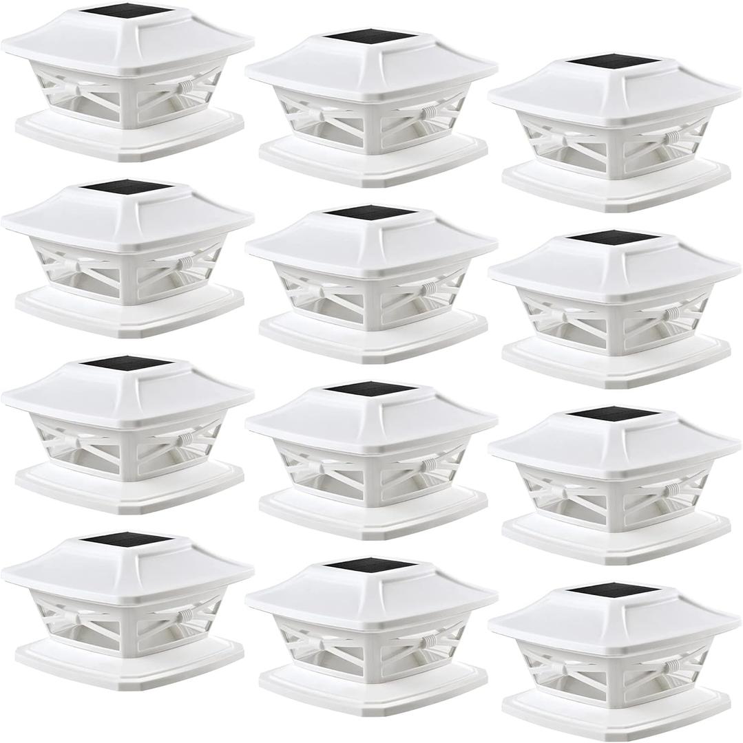 Davinci Lighting Flexfit Solar Outdoor Post Cap Lights - Includes Bases for 4x4 5x5 6x6 Wooden Posts - Bright LED Light - Pearl White (12 Pack)