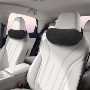 fewfume 2 Pack - Car Head Rest Pillow for Neck Support, Black Suede Memory Foam Car Neck Pillow - Breathable & Sweat-Absorbing Headrest Pillow for Driving Comfort, Universal Fit for Tesla & All Cars