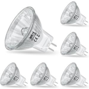 MR11 Light Bulbs, 12V 10W Halogen Light Bulbs 2 Pin, FTD Spotlight Bulb, GU4 Bi-Pin Base, Dimmable, 2700K Warm White, 2 Prong Light Bulb for Landscape, Accent, Track Lights, and Fiber Optics, 6Pcs