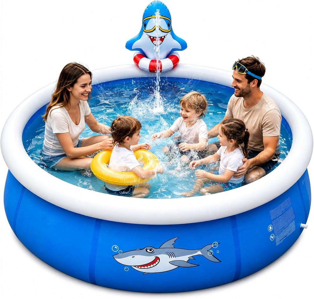 8FT Giant Inflatable Shark Sprinkler Pool for Kids & Adults - Summer Backyard Garden Water Play Center with Sprinkler, Reusable Wading Pool for Family Outdoor Fun