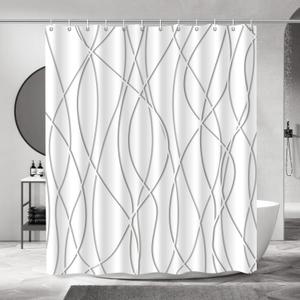 Grey Shadow Shower Curtain for Bathroom with Hooks, Shower Curtain Set Stripe Bath Curtains Decor White Shower Curtains Weighted Hem Washable, 72 x 72
