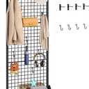CHOEZON Grid Wall Panel, 2’ x 5.7’ Ft Floor Standing Gridwall Display Rack, Retail Display Stand, with 4 S-Shaped Hooks and 4 Garment Hooks for Entryway Kitchen Outdoor, Rustic Brown and Black TCJ27BF