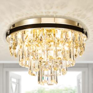 Crystal Chandeliers Flush Mount Ceiling Light Fixture,4 Lights Chandelier with Crystals,Light Fixtures Ceiling Mount, Hallway Light Bedroom Chandelier for Dining Room Kitchen,H9.84'' x W13.78''