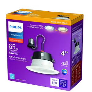 Philips LED Downlight 1 Pack, 50W Equivalent 4 inch Retrofit Recessed Lighting, Soft White (2700K), Dimmable