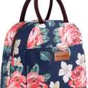 BALORAY Lunch Bag for Women Men Cute Reusable Insulated Lunch Box Large Capacity Lunch Tote Bag for Work, Picnic or Travel(Blue With Big Flower)