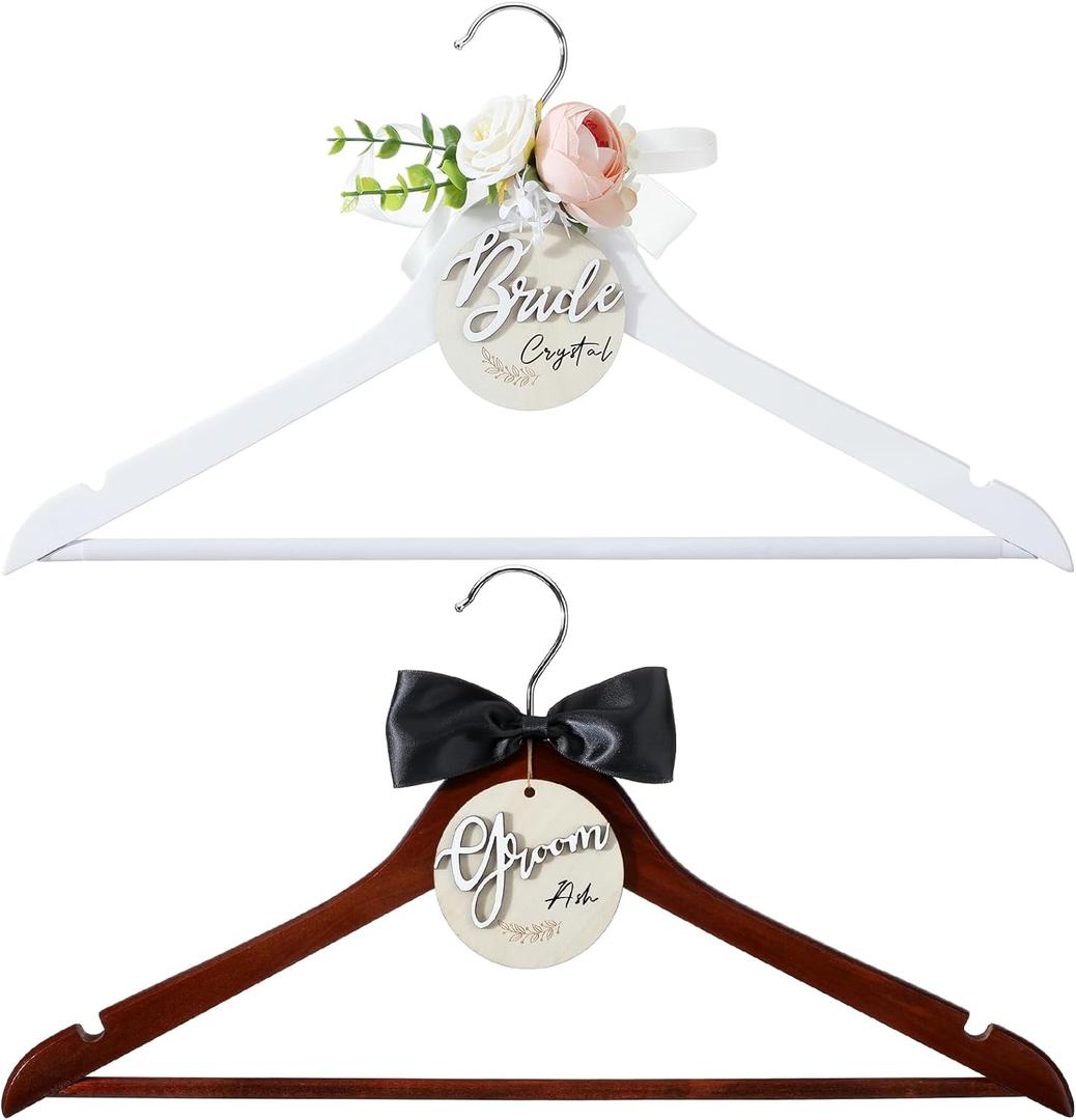 2 Pack Wedding Hanger Gift Bride Groom Bridal Hanger with Tags for Wedding Dress(Pink)