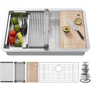 33 Undermount Kitchen Sink, 33x19 Stainless Steel Sinks 16 Gauge Deep Single Bowl WorkstationUnder Counter Kitchen Sink with Built-in Accessories - Amazon.com