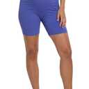 Motherhood Maternity Women's Over The Belly Ribbed Biker Pregnancy Workout Shorts, Skipper Blue, Medium