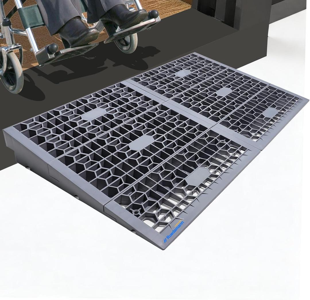 Ruedamann 3" Rise Modular Threshold Ramps for Doorways, 3000 Lbs Load Capacity Ramps for Wheelchairs for Home, Solid Plastic Portable Wheelchair Ramp for Door Thresholds and Cars, 2 PCS