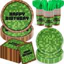 168Pcs Pixel Birthday Decorations, Includes Plates Napkins Cups Knives Forks Spoons, Pixel Party Decorations, Serve 24