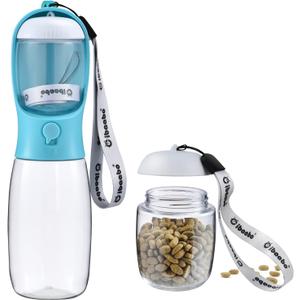 Dog Water Bottle with Food Container, Travel Puppy Water Bowl, Portable Pet Dispenser, Dog Stuff Accessories Items, Puppy Essentials Necessities for Yorkie Chihuahua Cat Walking and Hiking (19oz, #01 Blue)
