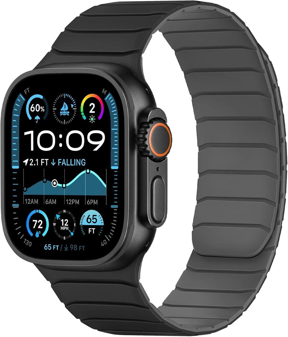 Tasikar Magnetic Bands Compatible with Apple Watch 49mm 46mm 45mm 44mm 42mm Soft Silicone Replacement Loop Wristband for iWatch Ultra 3 2 1 SE Series 11 10 9 8 7 6 5 4 3, Black-Grey