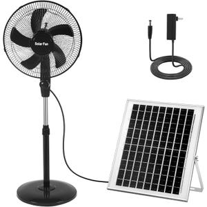 Blosssound 16 Inch Portable Solar Floor Fan Rechargeable Oscillating Standing Pedestal Fan with Solar Panel, 12000mah Battery, Two Charging Methods, 3 Speeds for Home Office Outdoor (Black), About 16 Inches