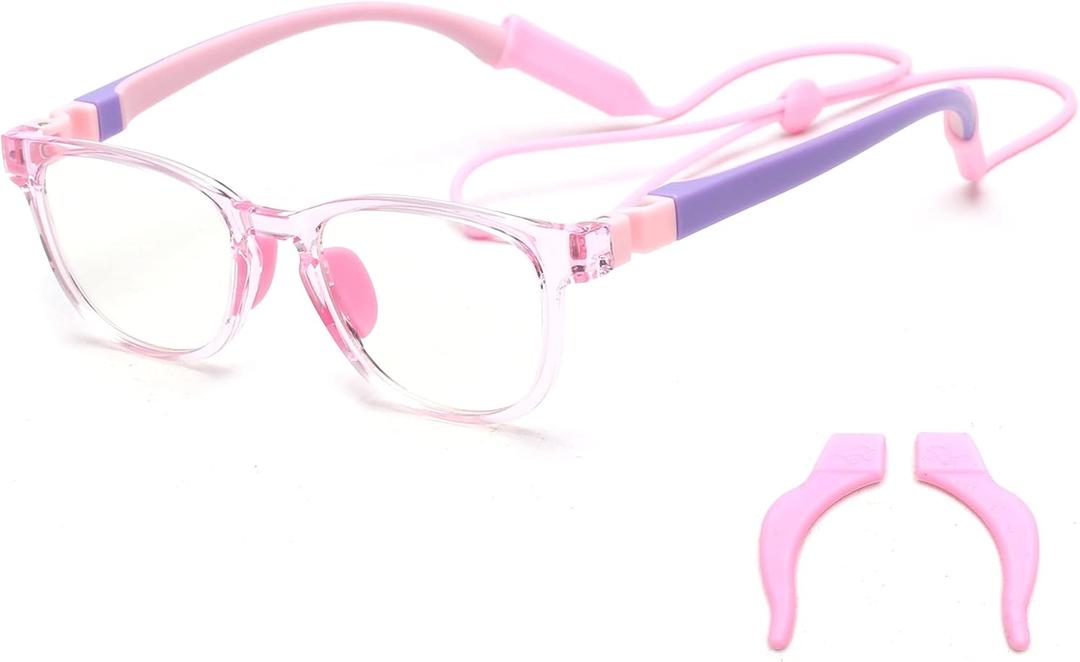 JM Kids Blue Light Glasses, Computer Gaming Grasses for Girls Boys Age 3-10, Anti Blue Ray TR90 Eyeglasses (Pink (Square Style))
