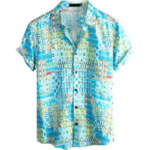 VATPAVE Mens Casual Hawaiian Floral Shirts Short Sleeve Button Down Tropical Shirts Beach Summer Shirts (Blue, XXL)