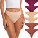 Jo & Bette Seamless Thongs for Women - High Waist Panties 6 Pack - Thong Underwear Pack Breathable No show Sports (M)