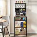 5 Tier Coffee Bar Station, Coffee Stand with 4 S-Shaped Hooks, Bakers Rack with Storage, Farmhouse Corner Microwave Stand with Fridge Magnets, Kitchen Storage Shelf Rack for Small Spaces