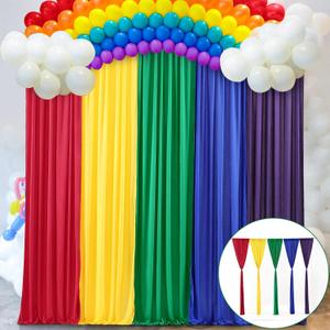 Rainbow Backdrop Curtains 107ft Bright Colorful Backdrop Covers for Unicorn Party Baby Shower Photo Booth Birthday Stage Home Events Decor 5 Panels
